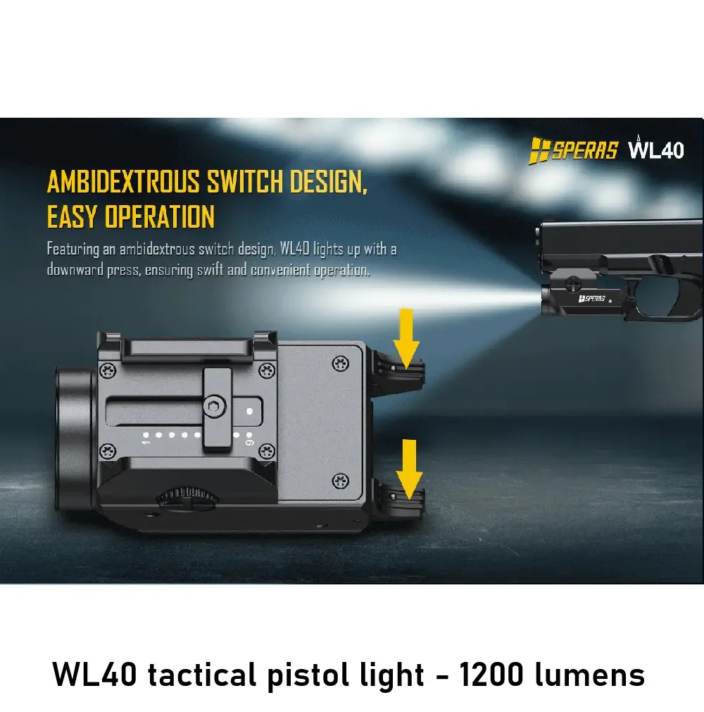 WL40 tactical pistol light - 1200 lumens pic 2.webp