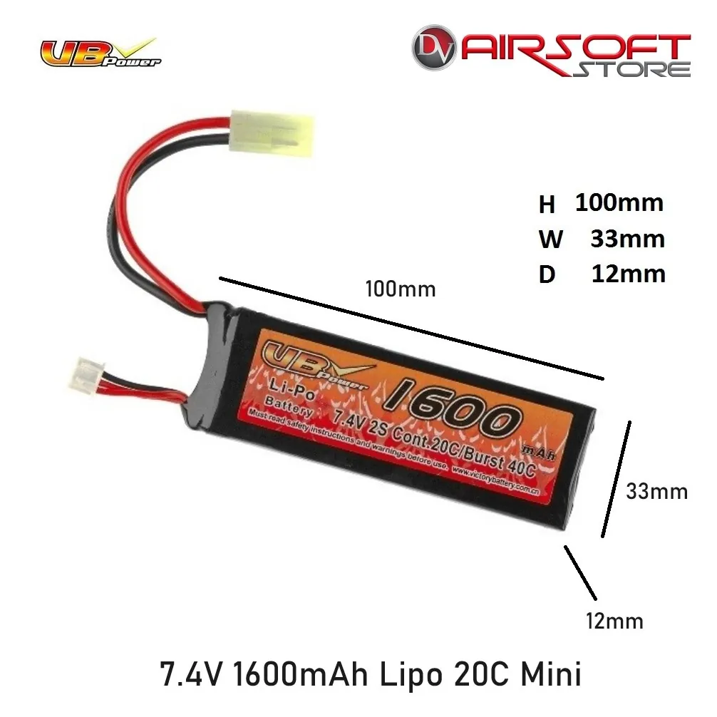 [2100000014187] 7.4V 1600mAh Lipo 20C Mini Tamiya