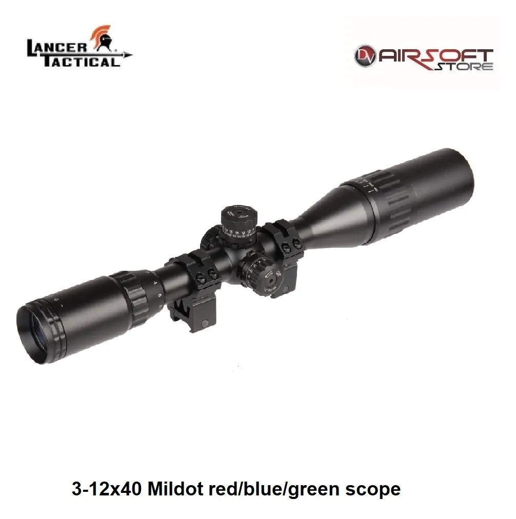 Rifle Scope 3-12x40 Mildot red/blue/green scope
