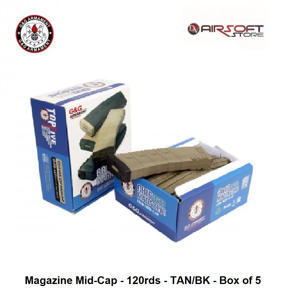 G&G Magazine Mid-Cap - 120rds - TAN/BK - Box of 5