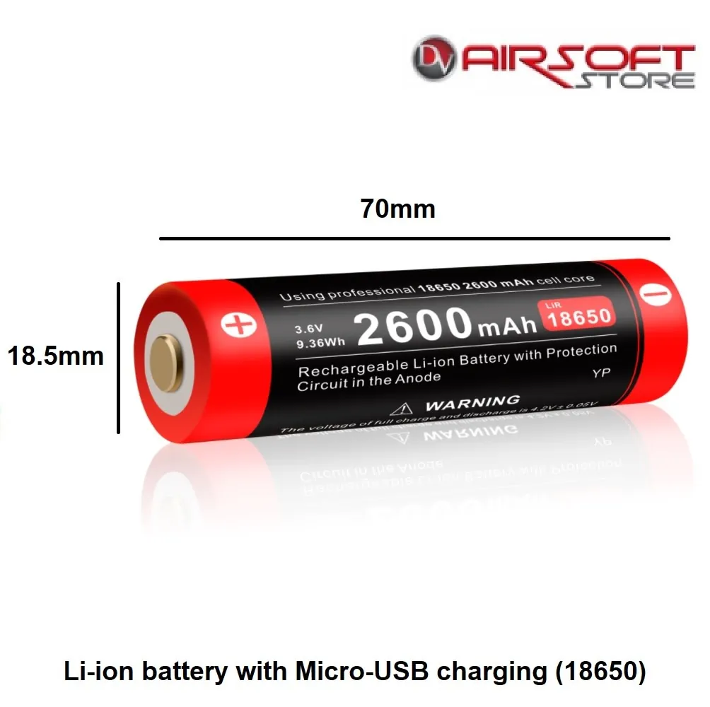 Li-ion battery with Micro-USB charging (18650)