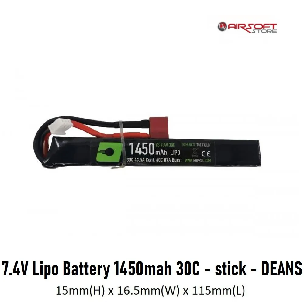 1450mAh LiPo 7.4V 30C stick deans
