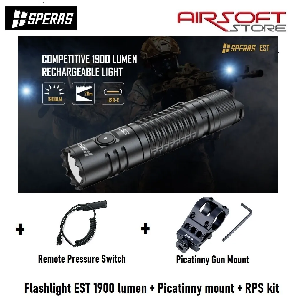 Flashlight EST 1900 lumen + Picatinny mount + RPS kit