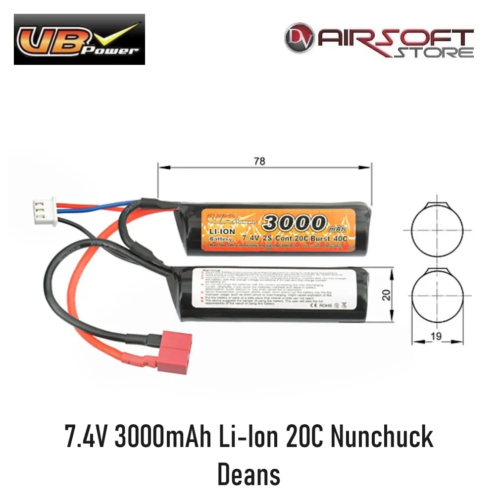 [2100000078837] 7.4V 3000mAh Li-Ion 20C Nunchuck Deans