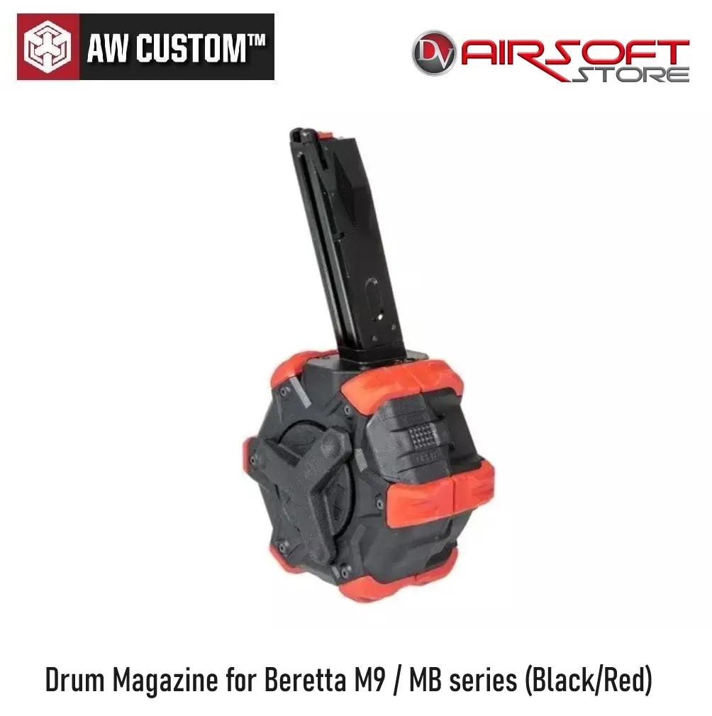 [210000008022] Drum Magazine for Beretta M9 / MB series (Black/Red)