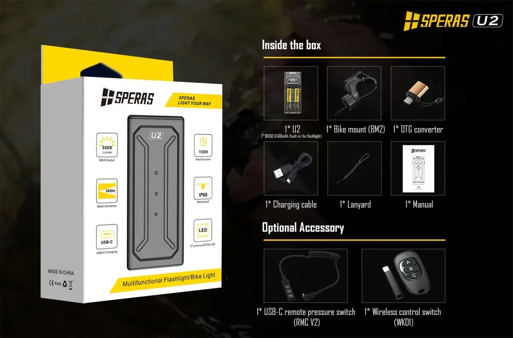 U2 Bike Light Flashlight 5000lm