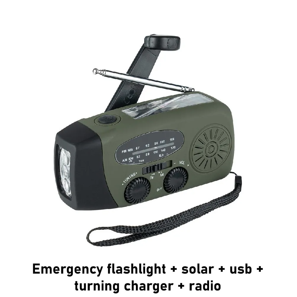 [2100000089031] Emergency flashlight + solar + usb + turning charger + radio